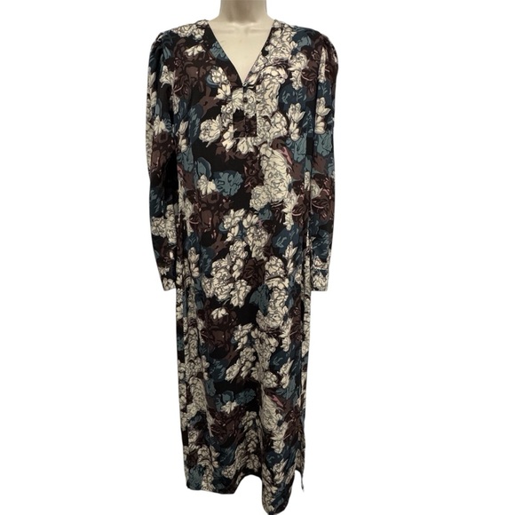 Walter Baker Floral Maxi Dress S Long Sleeve Puff Shoulder Slit Detail Kendall - Picture 4 of 14